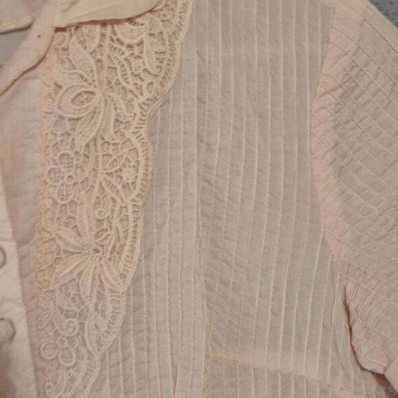 Vintage Jeanne Model Women's Pink Lace Details Short Sleeve Button Shirt Dress M - Picture 2 of 8